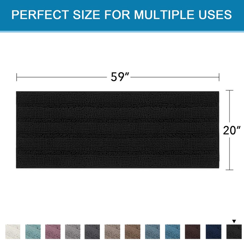 H.VERSAILTEX Bathroom Rugs Bath Mat Runner Rug Non Slip Kitchen Rug Extra Long Bath Rug Runners Oversized 59" x 20" Absorbent Washable Dry Fast Plush Area Rug for Bathroom/Bedroom - Black - Image 5